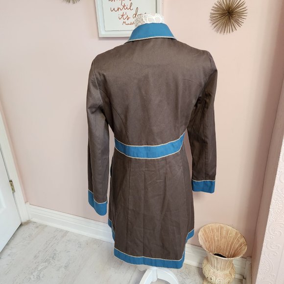 SOLDBODEN Colorblock turquoise, brown long jacket NWOT 12 Cotton - Picture 4 of 8